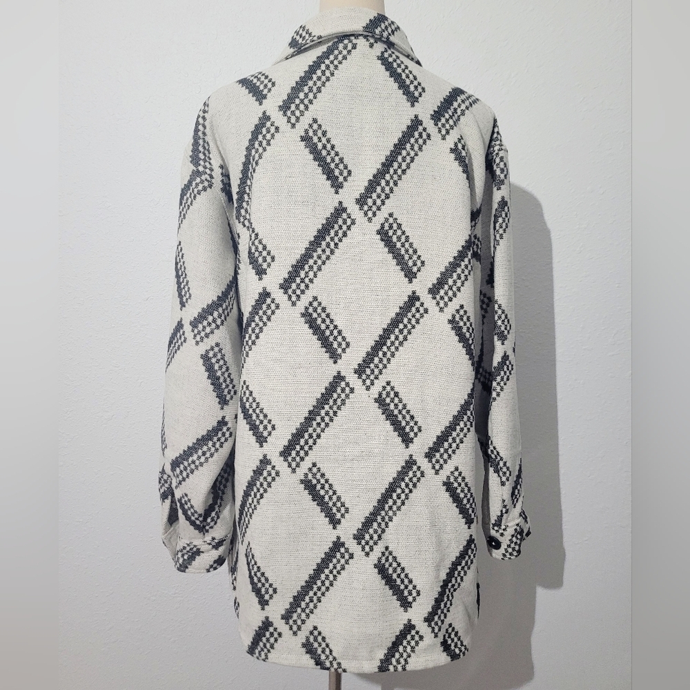 Maurices Aztec Shacket Jacket Women’s Large Cream Black Western Boho Wool Blend - Picture 5 of 14